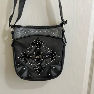 Miss Me crossbody bag black with silver studs and rhinestones